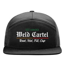 Load image into Gallery viewer, Weld Cartel Five Panel Black Trucker Hat