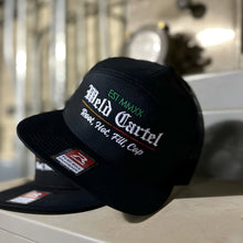 Load image into Gallery viewer, Weld Cartel Five Panel Black Trucker Hat
